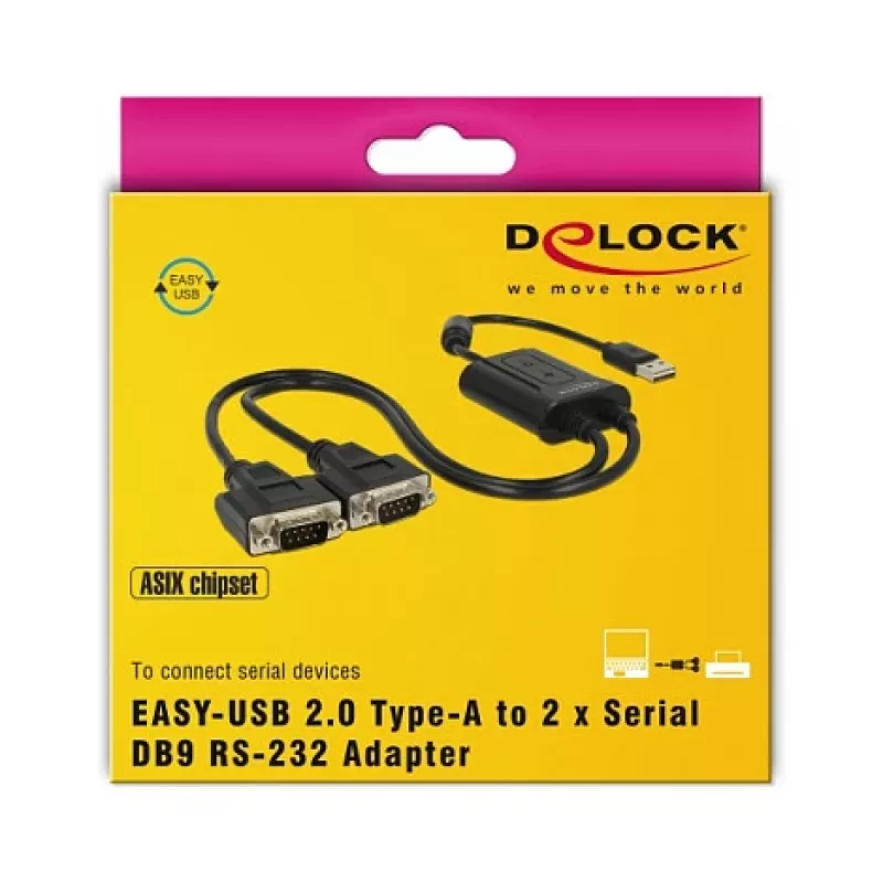 Serijinis kabelis DeLOCK 63950 USB 2.0 Type-A 2 x RS-232 DB9 juodas 0,6 m