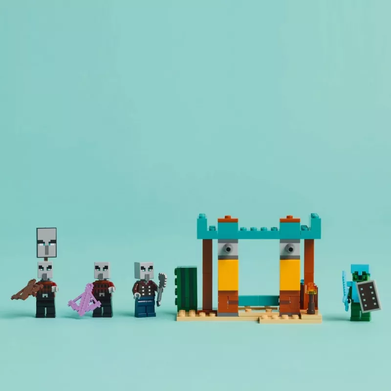 LEGO statybinis rinkinys „The Illager Desert Patrol 21267“ – Minecraft žaidimų rinkinys, 105 detalės, 4 minifigūrėlės, 80×60×110 mm