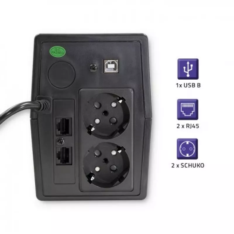 Qoltec Monolith nepertraukiamo maitinimo šaltinis (UPS) Dvigubo keitimo (Online) 1 kVA 600 W 2 AC lizdai