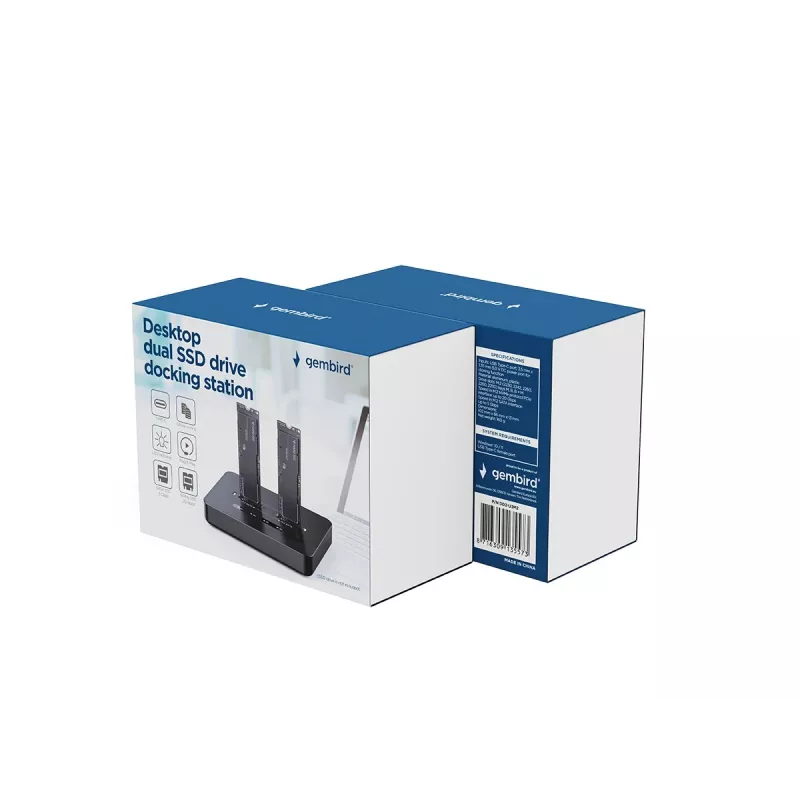 GEMBIRD DD2-U3M2 stalinė dviejų diskų dokavimo stotelė USB Type-C M.2 NVMe ir SATA SSD, palaiko M.2 2242, 20 Gbit/s, RTL9210B