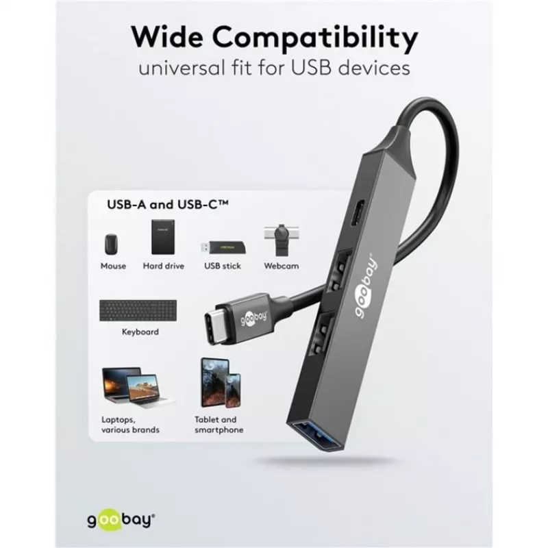 Goobay Slim 4-Port USB-Hub, USB-C™ į USB-C™/USB-A, USB 3.2 (74459)