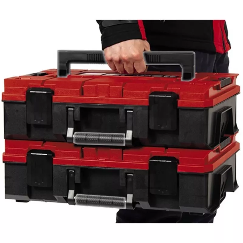 Einhell 4540019 E-Case S-F sisteminė dėžė su tinkleliniu putplasčiu, atspari purslams, polipropileno, 25 kg apkrovai, juoda/raudona