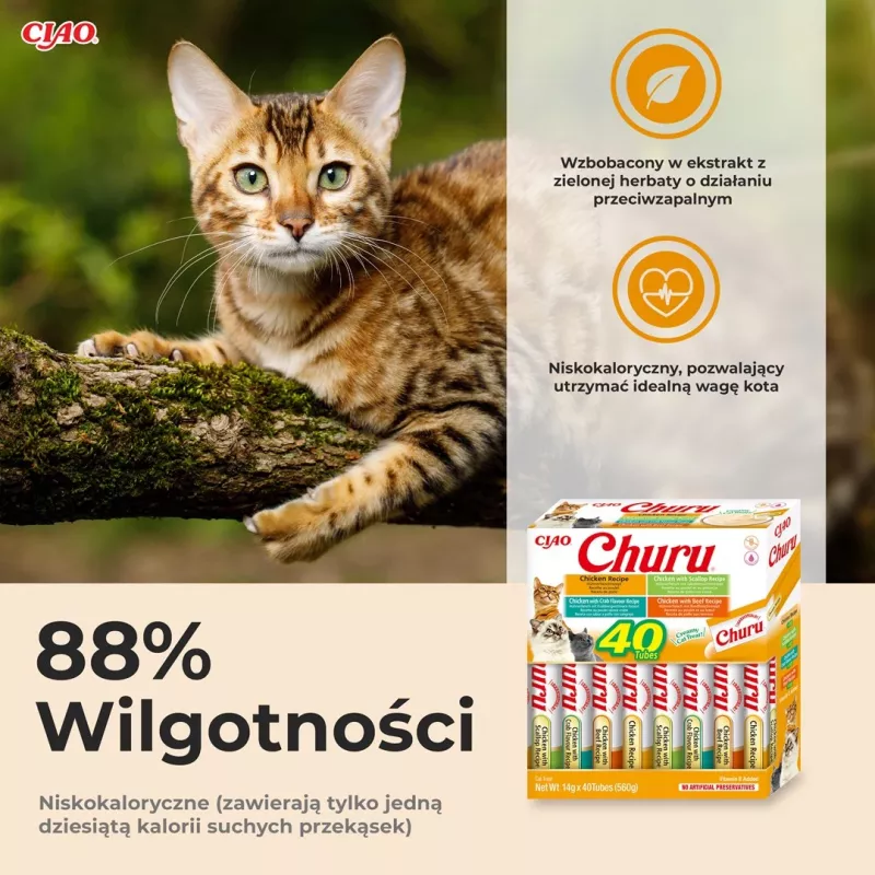 INABA Churu Variety Box — vištienos skonio pastos skanėstai katėms, 40 × 14 g, be grūdų, be glitimo, be sojos