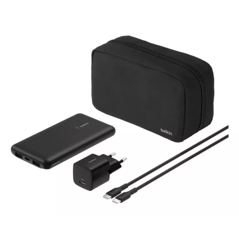 Belkin BoostCharge – Powerbank su integruotu maitinimo šaltiniu, 10000 mAh, PD, 3 išvesties prievadai (24 kontaktų USB-C, 2x USB-A)