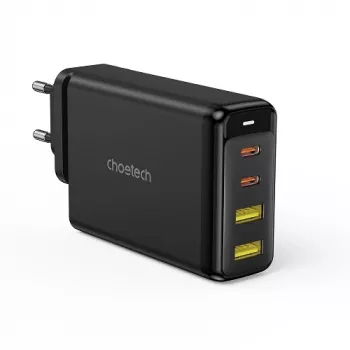 CHOETECH GaN 140W 4 prievadų įkroviklis – 2x USB‑C, 2x USB, juodas (PD6005)