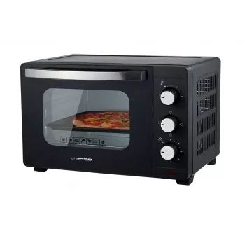 Mini orkaitė ESPERANZA EKO008N — 20 L, 1280–1300 W, iki 230°C, 60 min mechaninis laikmatis, besisukantys reguliatoriai, stiklinės durelės, laisvai pastatoma