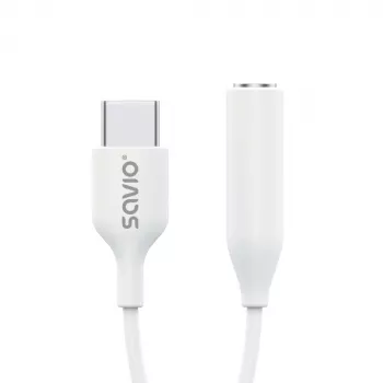 USB Type-C (M) – Jack 3,5 mm (F) garso adapteris baltas SAVIO AK-52