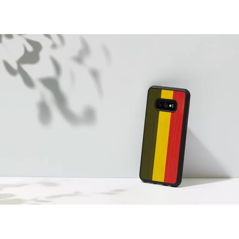 Apsauginis dėklas Samsung Galaxy S10e, medžio ir polikarbonato, reggae juoda