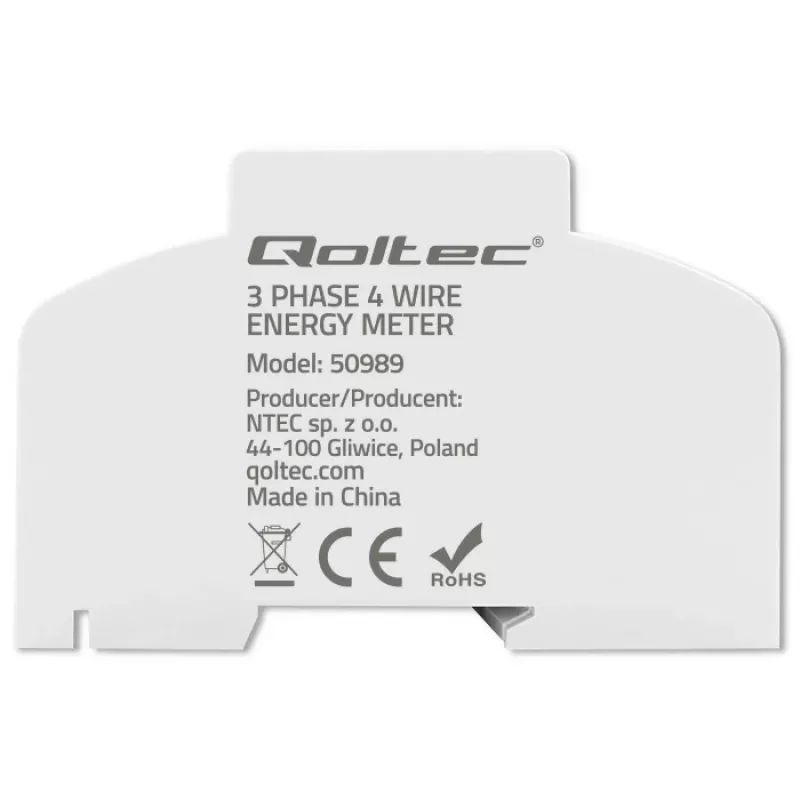 Qoltec trifazis dviejų krypčių skaitiklis | DIN bėgio energijos suvartojimo matuoklis | 400V | 100A | LCD | 4P