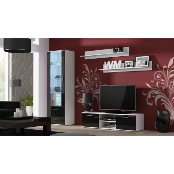 Cama Meble SOHO 140 TV komoda, balta/juoda blizgi