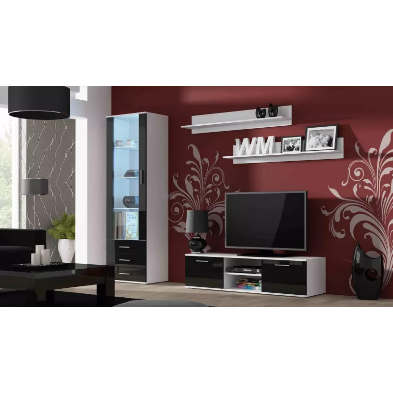 Cama Meble SOHO 140 TV komoda, balta/juoda blizgi