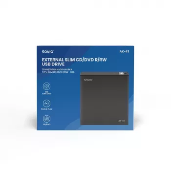 Išorinis plonas DVD±RW įrenginys SAVIO AK-43, USB 2.0, juodas