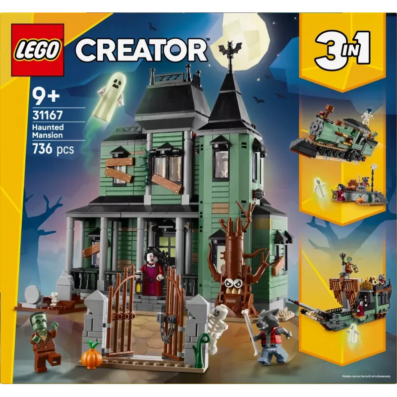 Konstruktorius LEGO Creator 3-in-1 Haunted House 31167 – 736 dalių, 3 modeliai, 5 minifigūrėlės