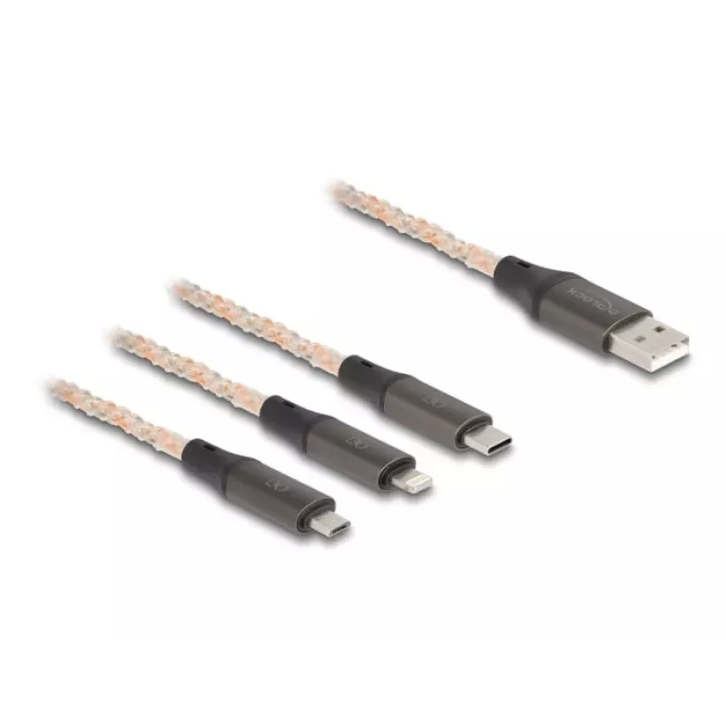 DeLOCK USB kabelis 1,2 m USB 2.0 USB A USB C/Micro-USB B/Lightning permatomas