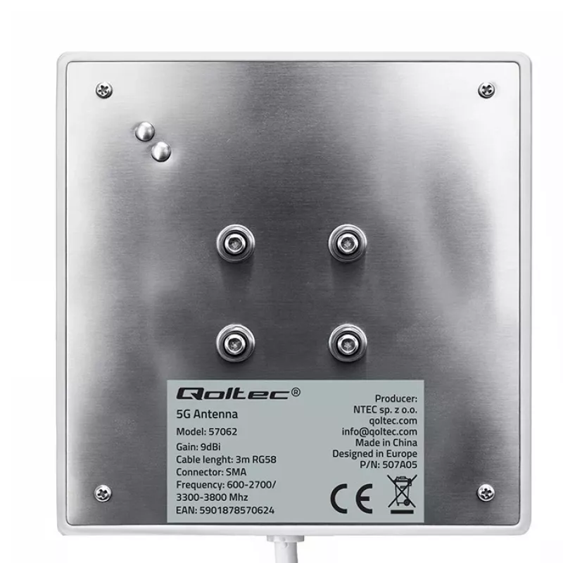 Išorinė 4G/5G LTE antena QOLTEC 9 dBi su SMA jungtimi ir 3 m kabeliu