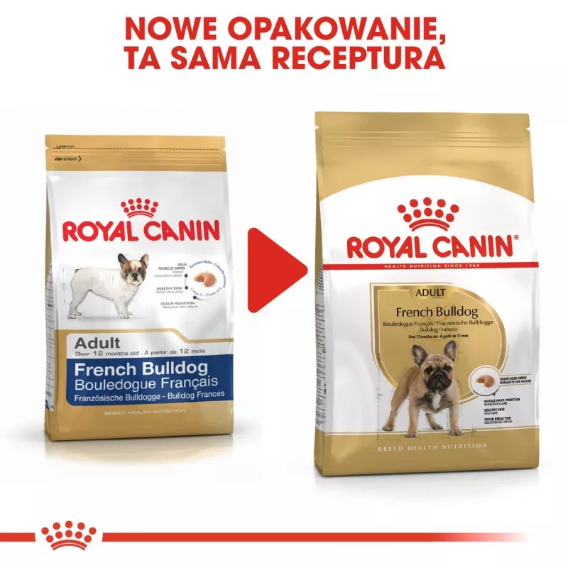 Sausas šunų ėdalas Royal Canin French Bulldog Adult 9 kg — kiauliena, 26% baltymų, 18% riebalų