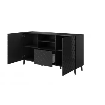 Komoda cama meble ABETO 150x42x82 cm, blizgi juoda, MDF rėmas, 1 stalčius