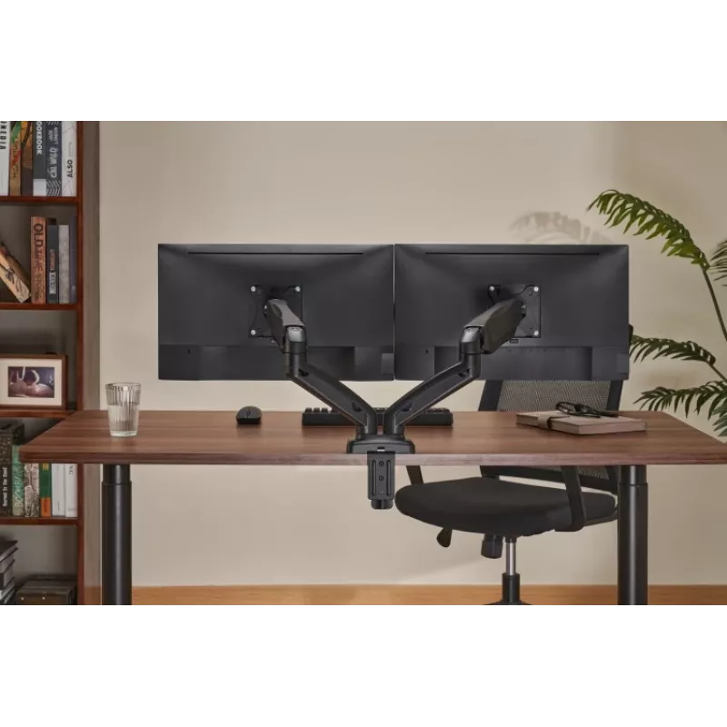 Monitorinė ranka up up Ekonomiška interaktyvi priešsvėrinė dviejų monitorių ranka matinė juoda VESA 75x75/100x100