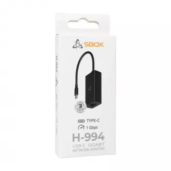 USB-C Gigabit tinklo adapteris SBOX H-994, 1000 Mbps Ethernet, USB-C į RJ45