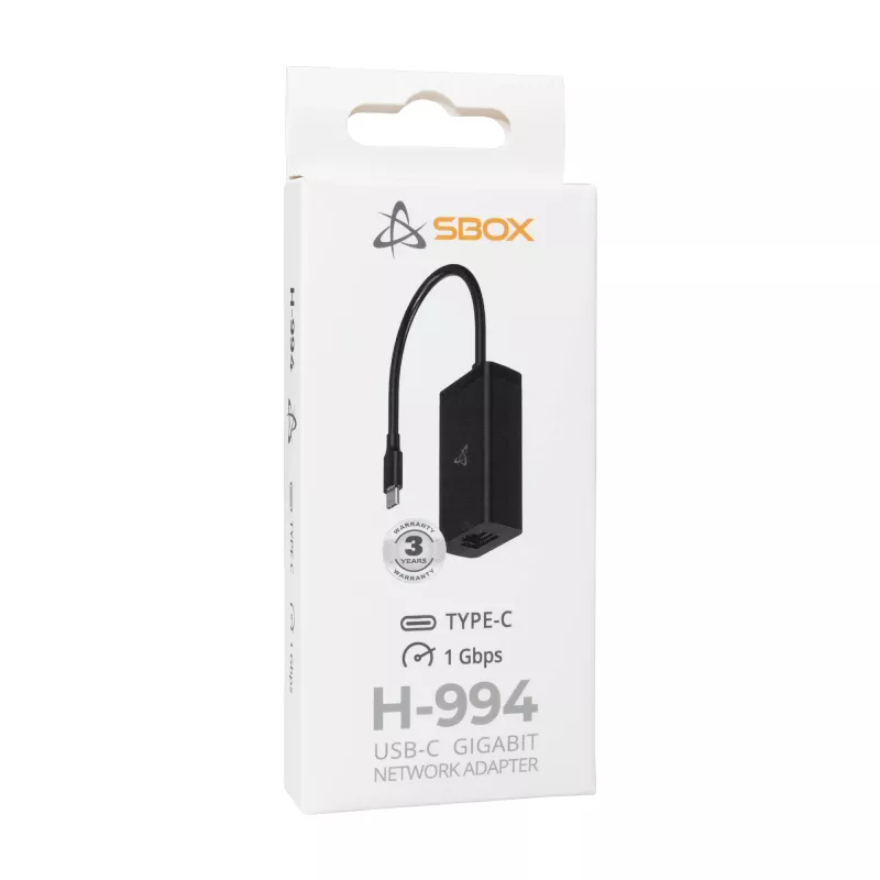 USB-C Gigabit tinklo adapteris SBOX H-994, 1000 Mbps Ethernet, USB-C į RJ45