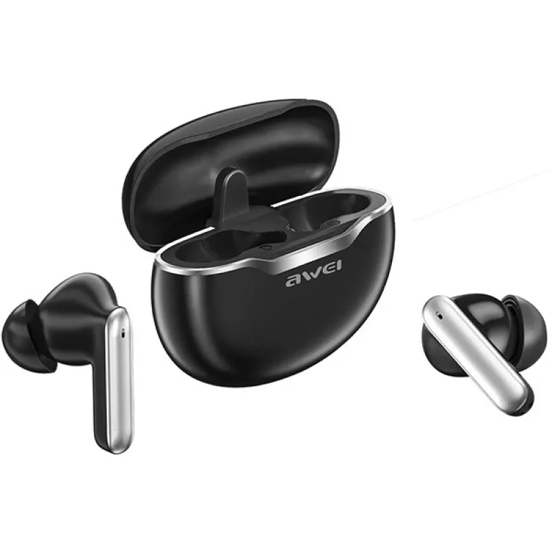 Awei T50 TWS belaidžiai ausinės Bluetooth 5.3 su įkrovimo dėklu / Juodos