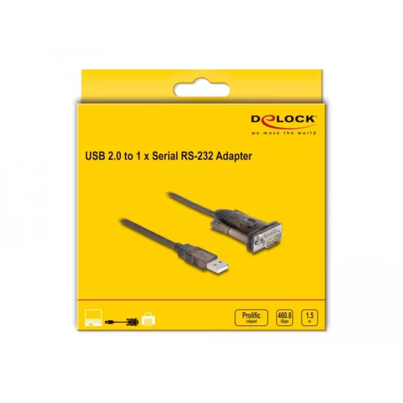 Adapteris USB 2.0 Type-A į RS-232 D-Sub 9 kontaktų kištuką DeLOCK 62646