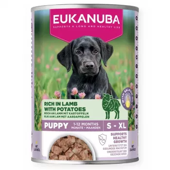 EUKANUBA Puppy Canine Wet Food 400 g - Šlapias ėdalas šuniukams, ėriena ir bulvės