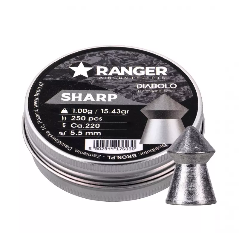 Šaudymo šratai RANGER PRORO 5.5 mm, diabolo formos, sidabriniai, 250 vnt., aliumininė dozatorė