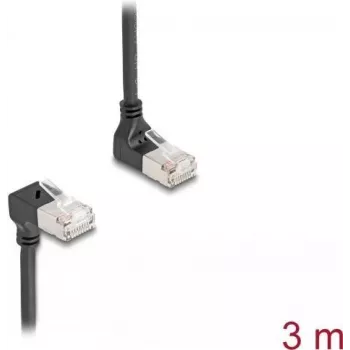 DeLOCK RJ45 tinklo kabelis Cat.6A S/FTP Slim 90° 3 m Juodas
