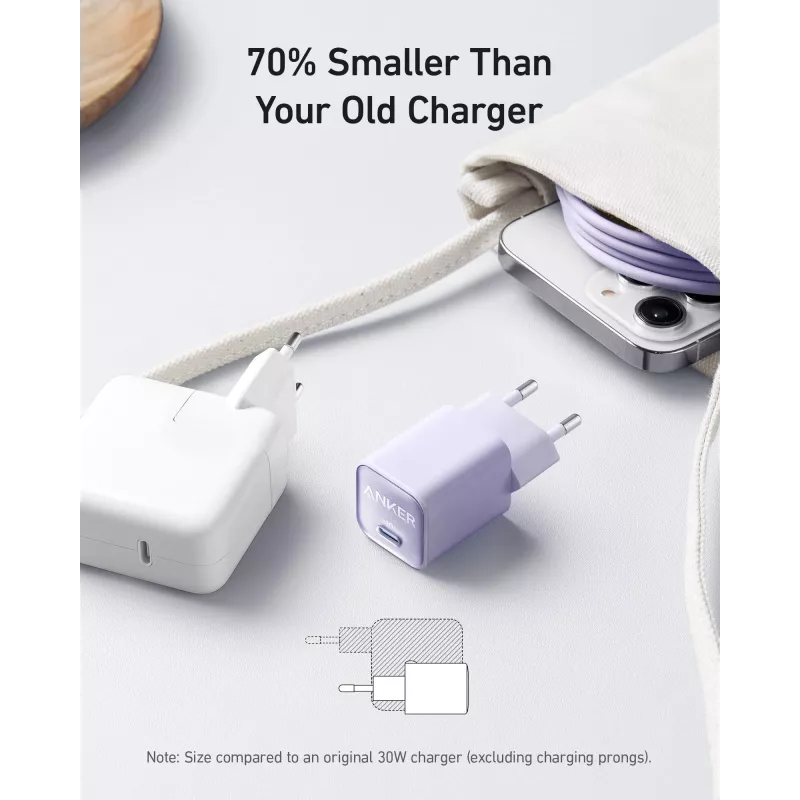 Vidinis AC įkroviklis Anker 511 Nano 3 — 30W, 1× USB-C, 100–240V, juodas