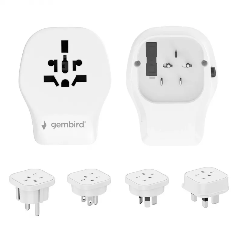 Sieninis kelioninis adapteris GEMBIRD TPA-1A2C20-02-W 20W — 1×USB-A + 2×USB-C, G tipo kištukas, 100–250V, baltas