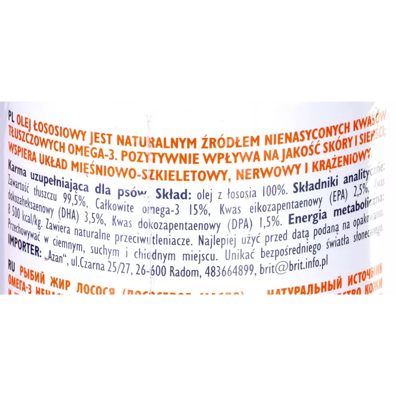 Maistinis aliejus Brit Care BRIT 1000 ml – odos ir kailio papildas šunims ir katėms, 1 L butelis
