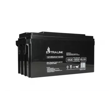 Švino rūgšties akumuliatorius Extralink AGM 12V 65Ah, VRLA, juodas, 1 vnt.