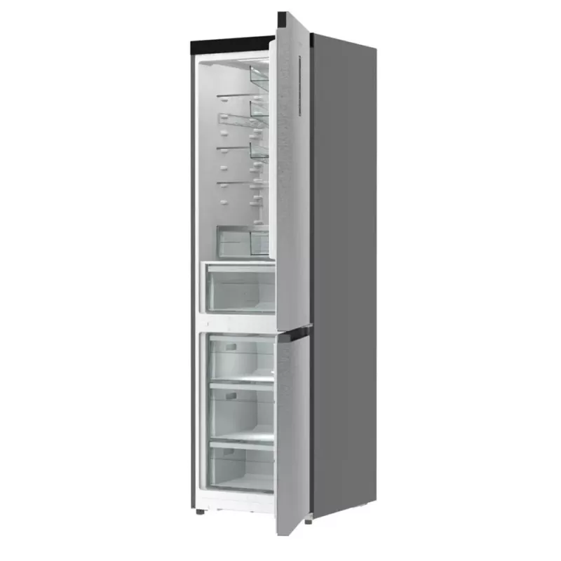 Šaldytuvas su šaldikliu Gorenje NRB620E61X4WFE, laisvai pastatomas, nerūdijantis plienas, bendras tūris 413 L, šaldiklis apačioje 130 L, NoFrost, LED ekranas