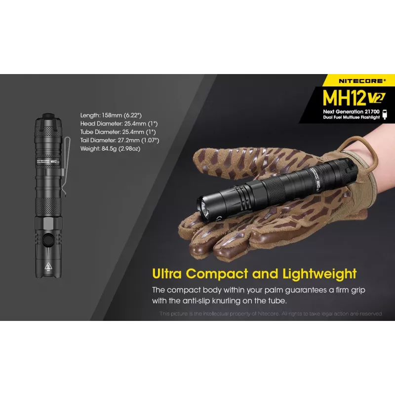 Rankinis žibintuvėlis Nitecore MH12 V2 Juodas