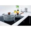 PROMIS granito puodų rinkinys, 16 cm kastrulis ir 20, 24, 28 cm puodai, rudi kotai