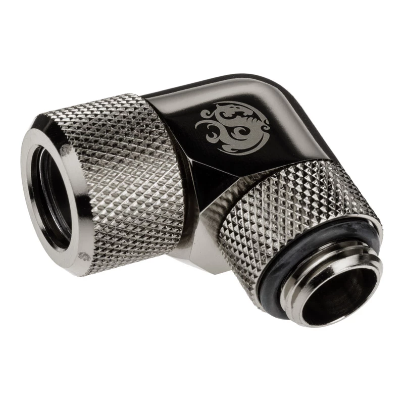 Adapteris 90° BitsPower Advanced Multi-Link G1/4 colio AG prie 12 mm OD kieto vamzdelio, pasukamas