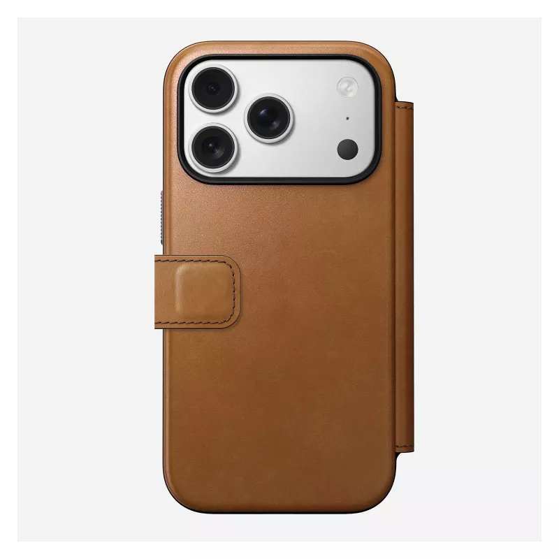 Nomad Modern Leather Folio dėklas iPhone 17 Pro, oda + aliuminis, 6,3 colio (16 cm), Tan, 3 kortelių kišenės