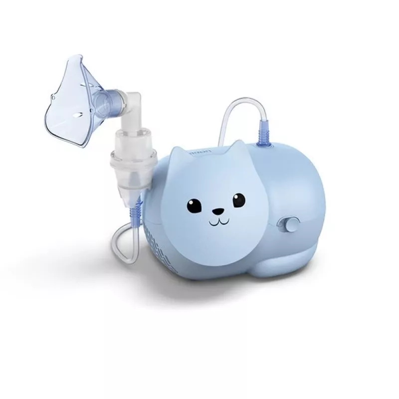 Inhaliatorius Omron Nami Cat NE-C303K-KDE – kompresorinis purkštuvas, 0,35 ml/min, vaikams ir suaugusiems, mėlynas, W235×D148×H157 mm