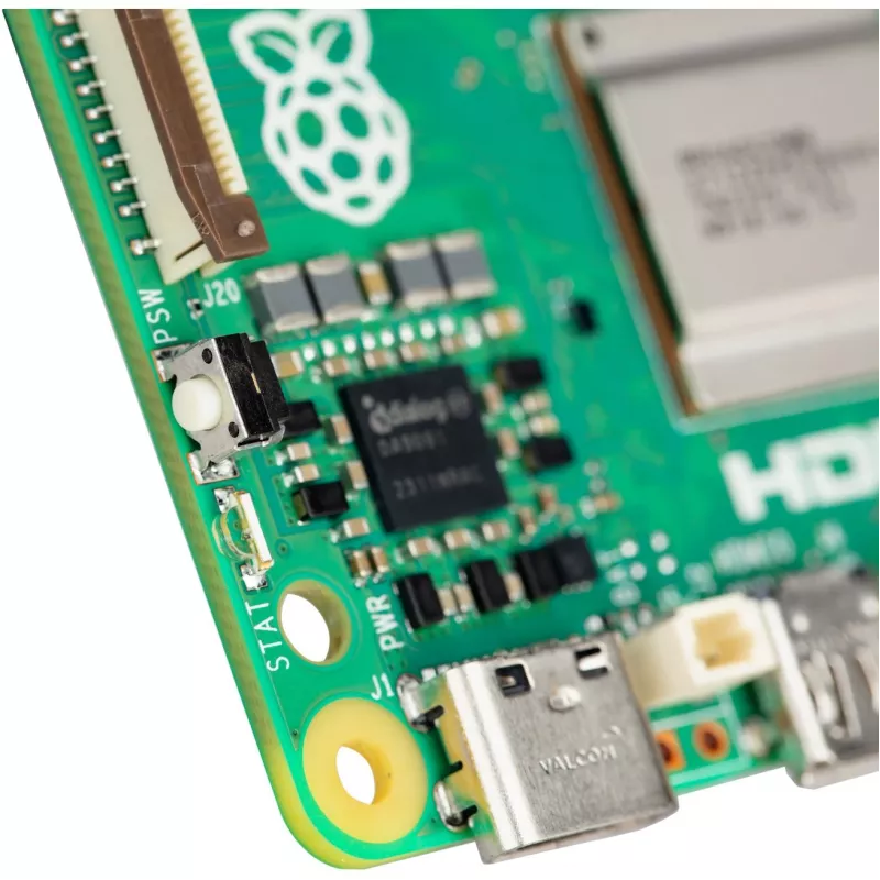 Vienos plokštės kompiuteris Raspberry Pi 5 kūrimo plokštė – 2400 MHz Arm Cortex-A76, iki 16 GB LPDDR4x, MicroSD, USB 3.2, Wi‑Fi 5