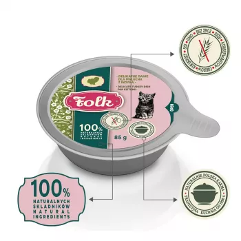 FOLK Kitten Delicate turkey dish - šlapias kačių ėdalas kačiukams - 85g