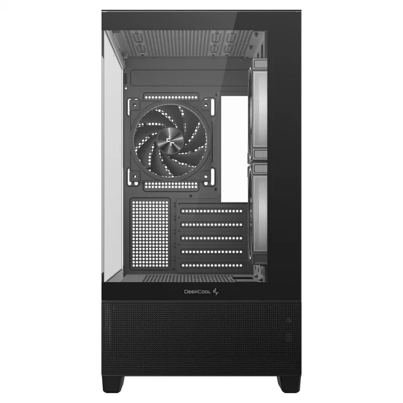 Korpusas PC Midi Tower DeepCool CG380 3F — Juodas, 235×437×451 mm, palaiko 2x120 mm šoninius + 1x120 mm galinį ventiliatorius, maitinimo šaltinis apačioje, 2,5 colio/3,5 colio HDD