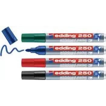 Markerių rinkinys Edding 250 – 4 vnt., bullet antgalis, juoda, mėlyna, žalia, raudona