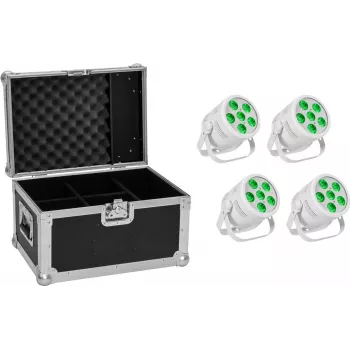LED PAR šviestuvų rinkinys EUROLITE Silent PAR 6 QCL Floor – 4 vnt. su transportiniu dėklu