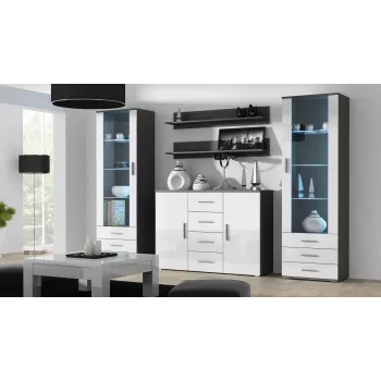 Sideboard Cama Meble UNI pilkos/baltos glotnios spalvos, 2 durys, 2 lentynos, 1320×380×920 mm