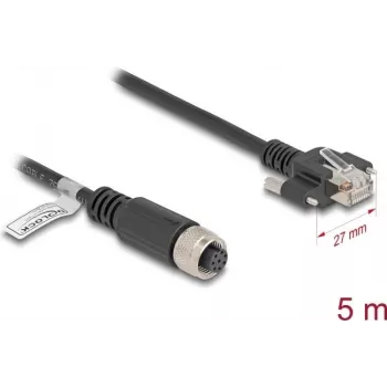 Tinklo kabelis DeLOCK M12 A-koduotas 8 kontaktų moteriškas iki RJ45 kištuko Cat.5e 5 m juodas