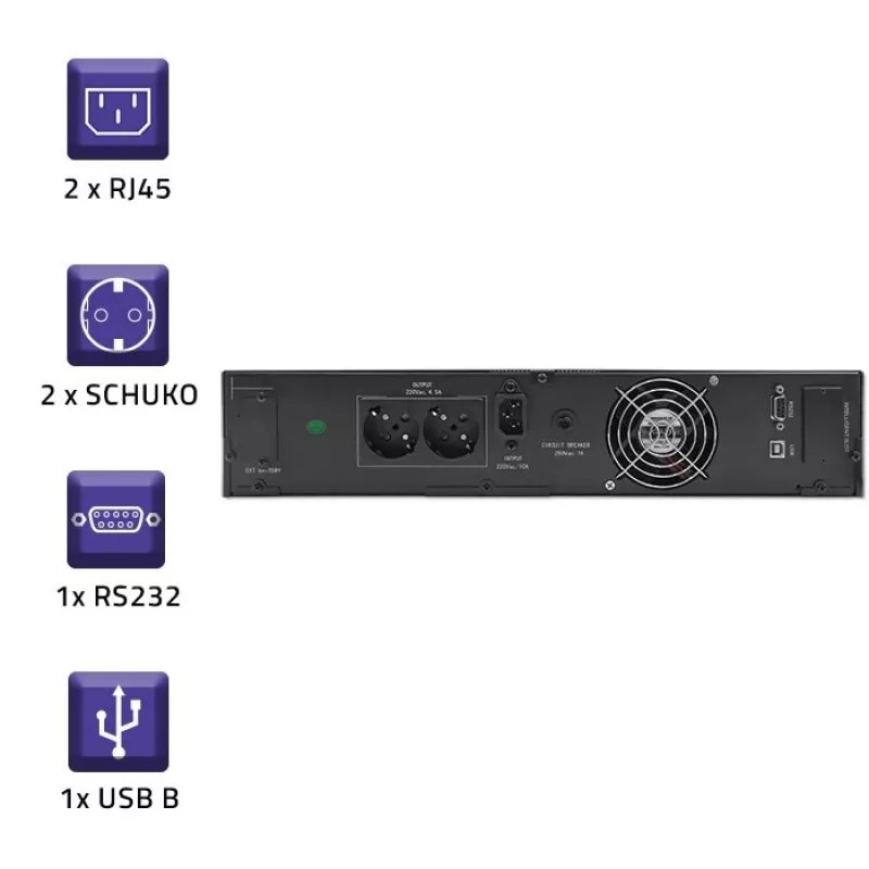 Qoltec 53945 stelažo UPS, 1 kVA, 800 W, LCD