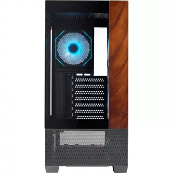 Cooler Master Elite 690 PC korpusas, Midi bokštas, ATX, grūdintas stiklas - 4x ARGB ventiliatorius, medis, juoda