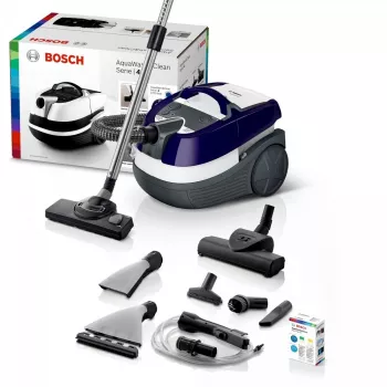 Šlapio ir sauso valymo siurblys Bosch BWD 41740 AquaWash&Clean — 1700 W, 5 L talpa, EPA filtras, teleskopinis vamzdis, 9 m spindulys, violetinė