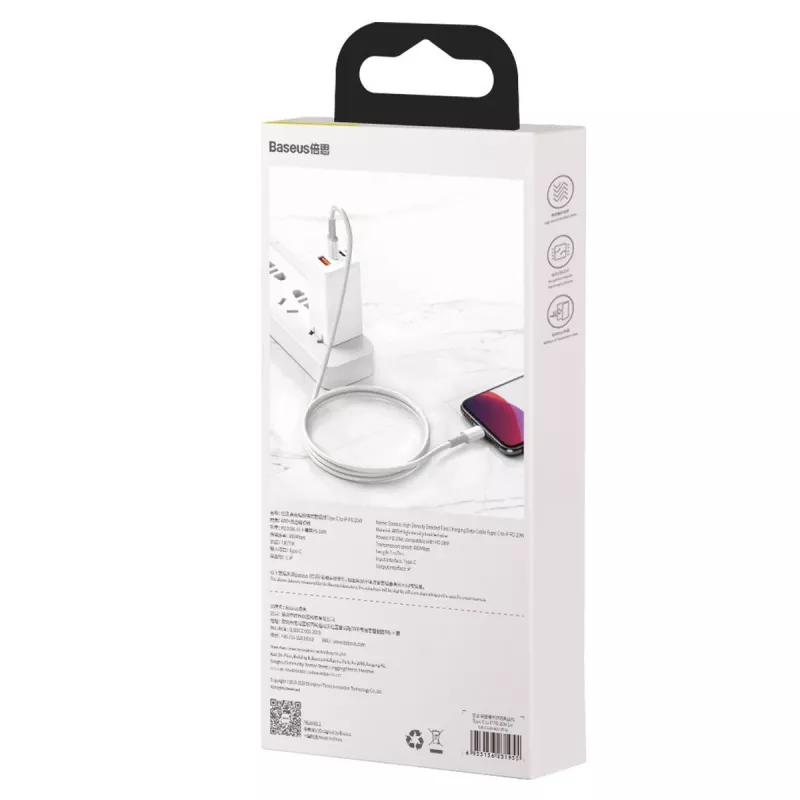 USB-C į Lightning Baseus High Density Braided kabelis, 20W, PD, 2m (baltas)